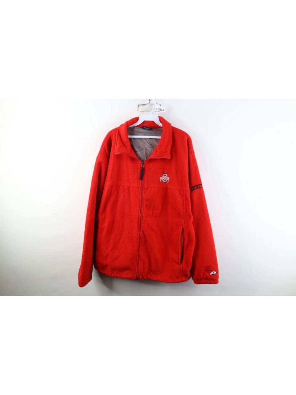 Vintage Mens Large Spell Out Ohio State University Full Zip Fleece Jacket Red